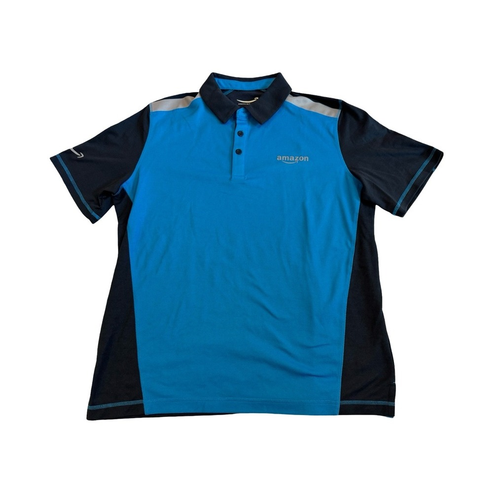 Amazon Luly Yang Mens Active Polo Shirt Blue Navy Colorblock Size L APMSS
